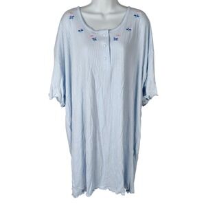 Intimates Blue Ribbed Floral Henley Nightgown vintage 90's coquette cottagecore